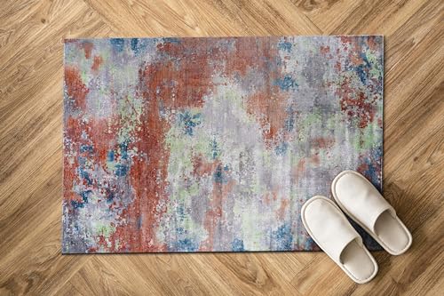 Non Slip Rugs 2x3 Modern Abstract Easy Silk Rubber Backing Soft Entryway Area Rug for Door Mat Easy to Clean Non Shedding Kitchen for Bedroom Indoor Carpet (Brick - Gray, 2x3) - color: Brick, size: 2' x 3' (Rectangular)