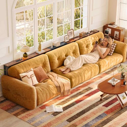 Huuger 110.2-133.8'' Extendable Behind Couch Table with Outlets, Rustic Brown - color: Rustic Brown, size: 110.2- 133.8"W x 29.5"H