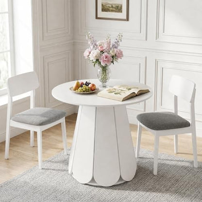 31.5" Round Dining Table, Small Circle Kitchen Table for 2-4 People, Modern Farmhouse Wood Dinning Room Tables with Pedestal Base, Space Saving Dinner Tables for Small Spaces, Mesa de Comedor, White - color: White