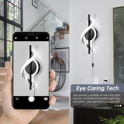 Plug in Wall Sconces Sets of 2, 12W LED Wall Mount Lights, Modern Spiral Wall Lamp, 6000K Cold Modern Light Fixture for Stairs, Living Room, Bedroom, Aisle, Hallway - color: Black-Cool White