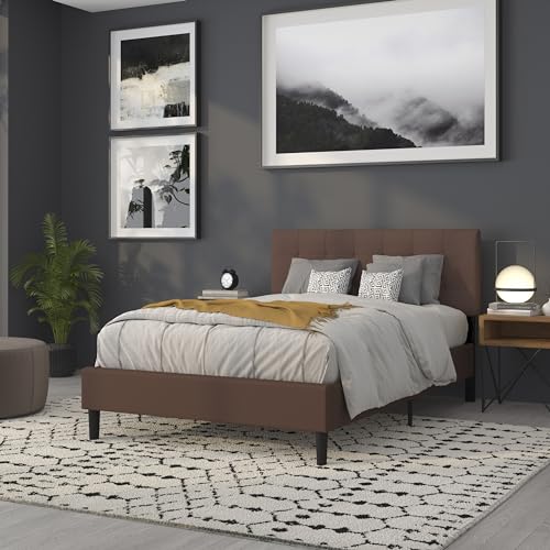 Quilted Tufted Full Size Headboard in Dark Brown Fabric - color: Dark Brown, size: Full