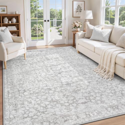 5x7 Area Rugs for Living Room: Boho Vintage Washable Rug Non-Slip Soft Stain Repellent Area Rugs Indoor Low-Pile Carpet for Bedroom Nursery Office Dining Room Playroom Farmhouse (Grey, 5'x7') - color: Grey, size: 5' x 7' (Rectangular)