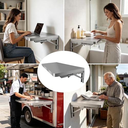 304 Stainless Steel Wall Mount Folding Table 16 20 24 28 32 36 40 43 47 51 59 71in Kitchen Storage Shelf Drop Down Heavy Duty Foldable Wall Mount Shelving for Kitchen Balcony(40x20cm/15.7x7.9in) - size: 40x20cm/15.7x7.9in