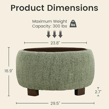 VKNOW 30" Round Storage Ottoman, Ottoman Coffee Table with Removable Wood Top and Solid Wood Legs for Living Room, Bedroom, Apartments(Green) - color: Green
