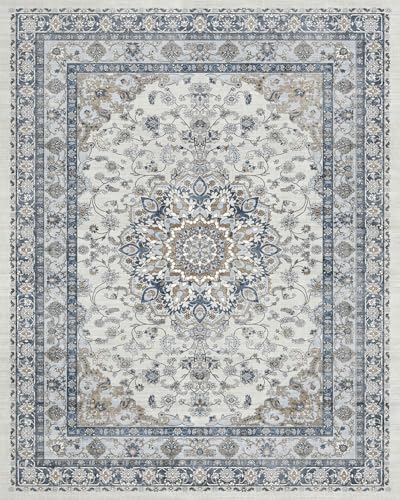 Farmhouse 6x9 Nursery Rug, Low Pile & Non Slip Area Rug for Living Room, Bedroom, Dining Room Table, Blue and Grey High Traffic - Non Shedding & Stain Resistant Soft Carpet, Faded Print Accent Mat - color: Blue / Grey / Brown, size: 6' x 9' (Rectangular)