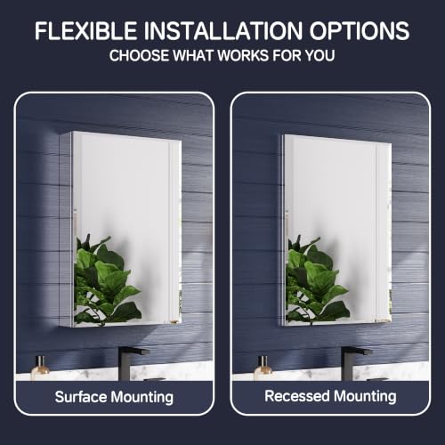Medicine Cabinet Mirror 20"W x 30"H, Bathroom Beveled Edge Mirror Cabinet | Medicine Cabinets with Adjustable Glass Shelves, Soft-Closed Hinge, Chrome Aluminum Frame, Reverse Installation - size: 20" x 30"(Beveled)