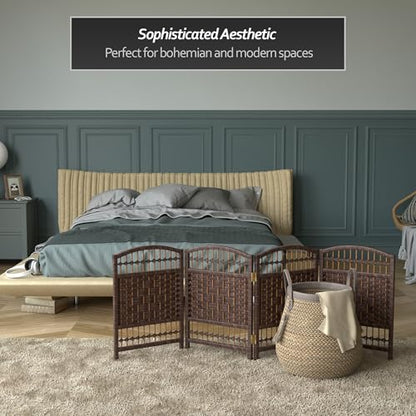 Red Lantern 2 ft. Short Fiber Weave Folding Screen - Dark Mocha - 4 Panels - color: Dark Mocha, size: 4 Panel