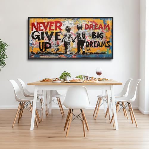 Colorful Graffiti Street Wall Art Inspirational Banksy Street Mural Wall Decor Never Give Up Large Canvas Poster Prints Framed Artwork Big Home Decoration for Study Bedroom Living Room Office 60"x30" - color: Never Give Up, size: 60"L x 30"W