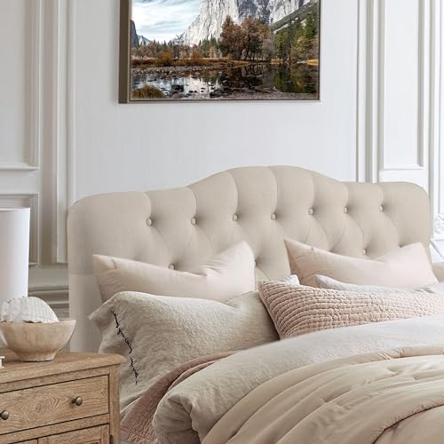 Rosevera Givanna Adjustable Height Headboard with Linen Upholstery and Button Tufting for Bedroom, Queen, Natural - color: Natural, size: Queen