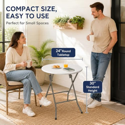 Set of 2, White 24" Round Plastic Folding Table Commercial Portable for Picnic Party Camping Banquet Card Dining Wedding Event Home Kitchen Indoor Outdoor, 30" Height - size: Set of 2