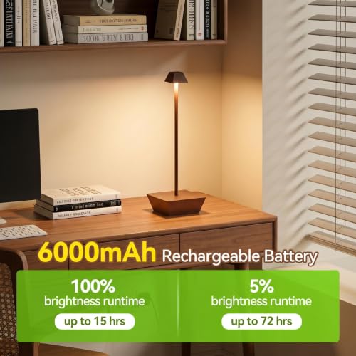 Modern Cordless Table Lamp Rechargeable, 6000mAh Battery Operated, Touch Control 3 Color Stepless Dimming, Waterproof LED Wireless Desk Lamp for Restaurant, Bedroom, Kitchen, Outdoor Camping, Bathroom - color: T1005-Brown, size: 2pack