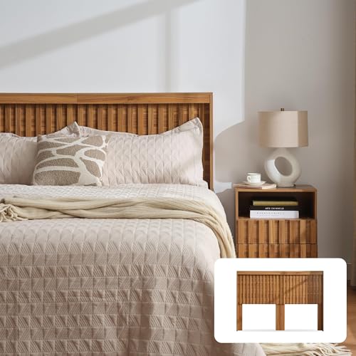 Headboard with Light Elegant Wood Design (Wooden, Queen) | 62.6 Inch Wide Headboard Only, Fluted Panel, Modern Farmhouse, Wall Mounted, Wingback - color: Natural Wood, size: Queen (U.S. Standard)