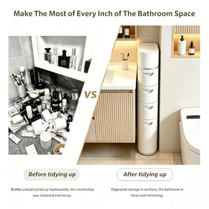 BGYMF 2-Tier Narrow Slim Bathroom Storage Cabinet with Wheels,White | No Installation Required,ABS and PP,Water Resistant,with Drawers,for Small Spaces Corner
