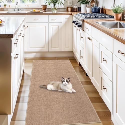Easy Jute 2x5 Runner Rug: Non Slip Solid Color Low Pile Indoor Home Doormat | Machine Washable Entryway Kitchen Bathroom Carpet for Dorm Rooms Small Spaces Ideal for Young Families First Home (Beige,2x5) - color: Beige, size: 2' x 5' (Rectangular)