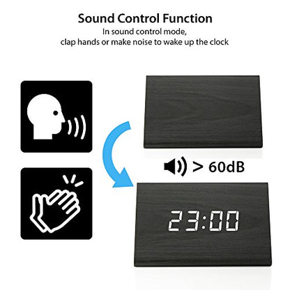 Digital Alarm Clock Wooden Alarm Clock Wood Modern Triangle Alarm Digital Desk Clock, Displays Time Date Temperature Calendar Wood Made Electric Clocks for Bedroom, Bedside - Black - color: Black