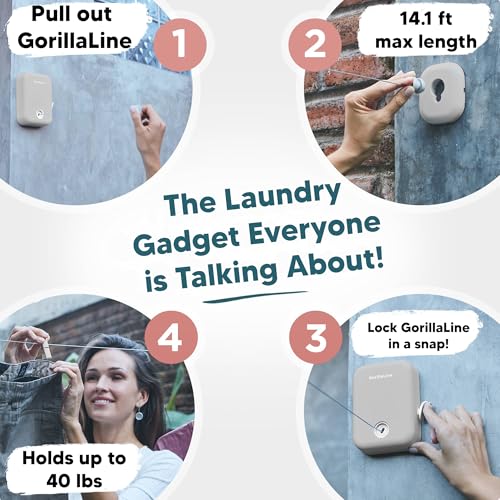 Retractable Clothesline Indoor Outdoor Clothes Line - Heavy Duty Clothes Drying Laundry Line - Wall Mounted Drying Rack - Air Dry Clothing - style: Light Gray