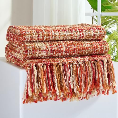 Multi-Color Cable Woven Throw Blanket for Couch - 50"X60" | Multicolored Boho Style,Super Soft Warm Cozy Chunky Blankets with Decorative Tassels for Bed and Sofa,Dark Red - color: Multi-color Dark Red, size: 50"x60"