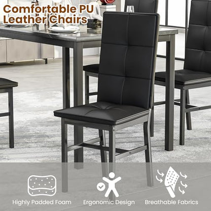Hooseng Dining Table Set for 4, Faux Marble Small Kitchen Table with 4 PU Leather Chairs, Modern 5 Piece Dinner Table Set for Dining Room, Breakfast Nook, Samll Space, Black - color: Black