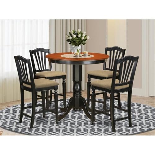 East West Furniture JACH5-BLK-C 5 Piece Kitchen Counter Set Includes a Round Dining Room Table with Pedestal and 4 Linen Fabric Upholstered Dining Chairs, 36x36 Inch, Black & Cherry - color: Jach5-blk-c