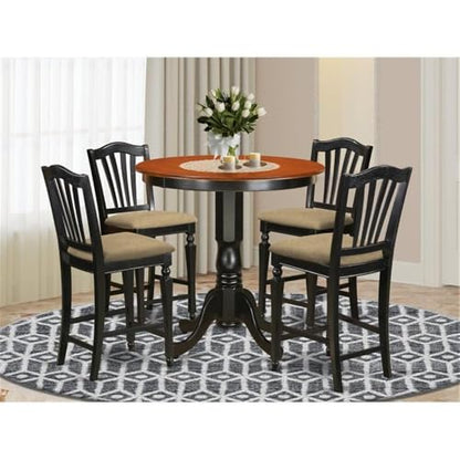 East West Furniture JACH5-BLK-C 5 Piece Kitchen Counter Set Includes a Round Dining Room Table with Pedestal and 4 Linen Fabric Upholstered Dining Chairs, 36x36 Inch, Black & Cherry - color: Jach5-blk-c