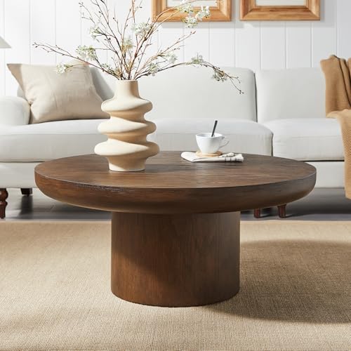 JUSTONE 35.98" Round Coffee Table for Living Room,Rustic Natural Coffee Table for Apartment, Easy Assembly (Dark Brown,36" Dx36 Wx16 H) - color: 36'' (36''d X 36''w X 16''h) - Dark Brown