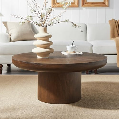 JUSTONE 35.98" Round Coffee Table for Living Room,Rustic Natural Coffee Table for Apartment, Easy Assembly (Dark Brown,36" Dx36 Wx16 H) - color: 36'' (36''d X 36''w X 16''h) - Dark Brown