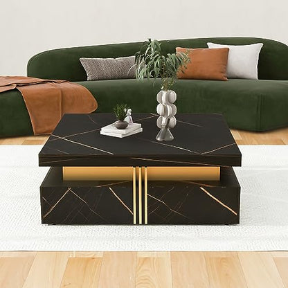 Modern Black Square Storage Coffee Table with 4 Drawers for Living Room - color: Black1