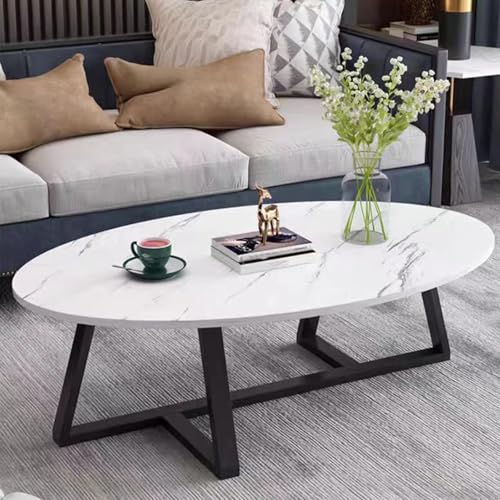 Wolawu Coffee Table Small Oval Table,White Faux Marble Table for Living Room, Modern Center Tea Tables for Small Space,Wooden Tables End Tables with Sturdy Black Metal Leg - color: White Black