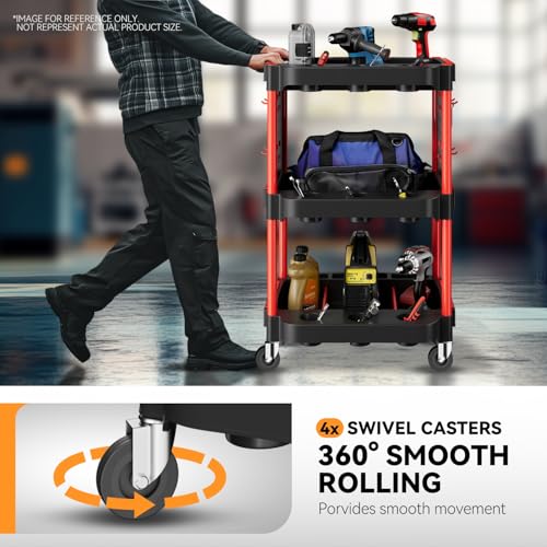 Auto Dynasty 3-Tier Rolling Cart w/Cup Holders & Pegboard, 120kg Capacity | 120 Kg/260 Lbs Capacity, 3-Tier Storage w/ 9 Cup Holders & 2 Pegboards, Rolling Wheels, for Home/Garage/Warehouse/Workshop - style: with Pegboard & Cup Holders