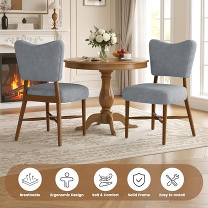 Dining Chairs Set of 6, Linen Upholstered, Solid Wood Legs, Gray | Mid Century Farmhouse, Cross-Brace Reinforced, Padded Cushion, Easy 15-Min Assembly, Kitchen Dining Room - color: Grey, size: Set of 6