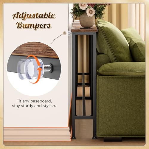 Huuger 110 Inch Sofa Table with Power Outlets, Skinny Behind Couch Table | 5.9 Inch Narrow Entryway Table, Extra-Long Console Table, Behind the Couch Table with Outlet for Living Room, Rustic Brown - color: Rustic Brown, size: 5.9"D × 110"W × 29.7"H