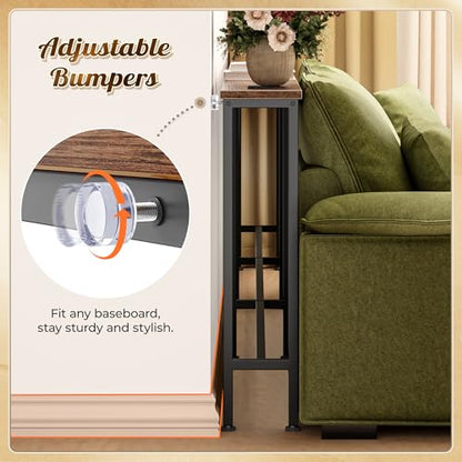 Huuger 110 Inch Sofa Table with Power Outlets, Skinny Behind Couch Table | 5.9 Inch Narrow Entryway Table, Extra-Long Console Table, Behind the Couch Table with Outlet for Living Room, Rustic Brown - color: Rustic Brown, size: 5.9"D × 110"W × 29.7"H