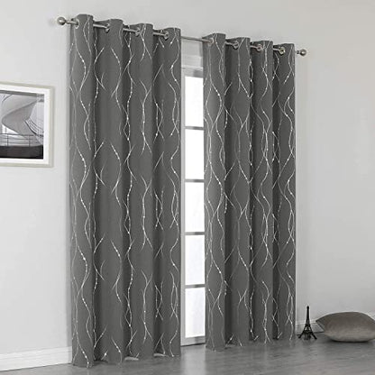 SMILE WEAVER Grey Blackout Curtains for Living Room 63 Inch Long 2 Panels,Room Darkening Curtain-Star Print Design Noise Reducing Thermal Insulated Light Blocking Bedroom Window Drapes - color: Grey Silver, size: 52"W x 63"L (Pack of 2)
