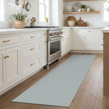 Washable Runner Rug, Non Slip Kitchen Rug, 2x7 Ft, Turquoise/Gray | Washable Braided Runner Carpet, Non Slip Rubber Dot Backed, For Hallway, Kitchen, Entryway, Bedroom, Laundry Room, Foyer - color: Turquoise/Gray, size: 2' x 7' (Rectangular)