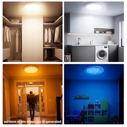 Motion Sensor Ceiling Light, Rechargeable Shower Light for Closet | 3CCT and RGBW, Magnetic, Remote,15000mAh Battery Operated Bathroom Mood Shower Overhead Lighting For Wall Shed Hallway Stairs