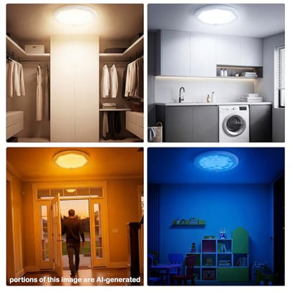 Motion Sensor Ceiling Light, Rechargeable Shower Light for Closet | 3CCT and RGBW, Magnetic, Remote,15000mAh Battery Operated Bathroom Mood Shower Overhead Lighting For Wall Shed Hallway Stairs