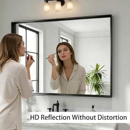 40x30 Black Bathroom Mirrors for Over Sink, Wall Mounted Bathroom Vanity Mirror, HD Distortion-Free Tempered Glass, Anti-Rust Brushed Matte Aluminum Alloy Frame, Horizontal or Vertical Hanging - size: 40"L x 30"W