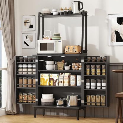 51" Pantry Cabinet, Kitchen Storage Cabinets with Storage Shelves, Modern Kitchen Hutch with Microwave Stand, Adjustable Shelves, Food Pantry Cabinet for Dining Room (Black) - color: A-51‘’ Black