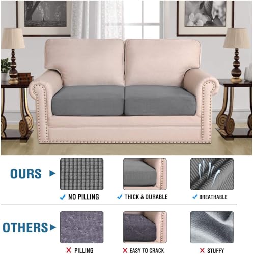 H.VERSAILTEX Super Stretch Individual Seat Cushion Covers Sofa Couch Slipcover Sets Thick Jacquard Textured Twill Fabric (2 Piece Medium Covers, Grey) - color: Grey, size: 2 Cushion Loveseat