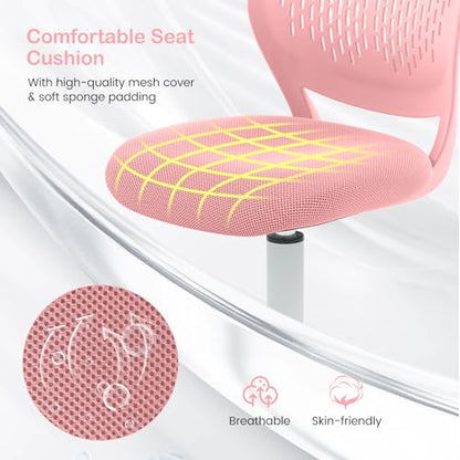 GIANTEX Kids Desk Chair, Adjustable Children Study Chair, Swivel Armless Mesh Task Office Chair, Computer Desk Chair with Adjustable Height & Lumbar Support, Pink - color: Pink