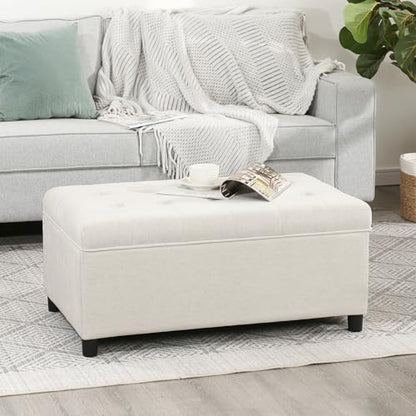 Rectangular Lift Top Storage Ottoman Bench, Linen Storage Bench for Living Room Entryway Bedroom,Linen Beige - color: Linen Beige