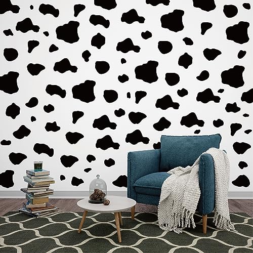 Cow Print Wall Stickers - 10 Sheets 280 Pcs Black Vinyl Adhesive Cow Spot Pattern Print Wall Decals for Kitchen Bathroom Bedroom Living Room Home Nursery Classroom Wall Décor - color: Cow