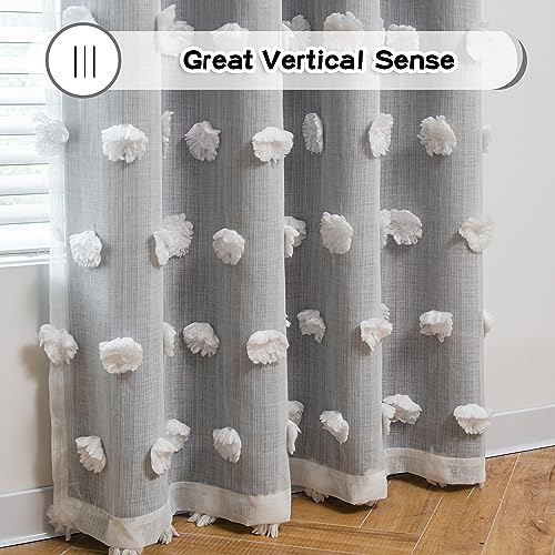 MYSKY HOME Grey Curtains for Bedroom - 54 Inch Long, Double Layer, White Pom Pom, Sheer, Grommet, Darkening, Small Window, 2 Panels, 52 x 54 in - color: Grey, size: 52"W x 54"L (Pack of 2)