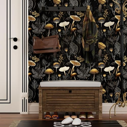 Dark Mushroom Wallpaper Peel and Stick 17.5" x 197",Black Gold | Self Adhesive/Removable/Waterproof/Thick Vinyl Contact Paper for Bathroom Bedroom Shelf Cabinet Drawer,Prepasted,Easy Peel - color: Black Gold, size: 17.5" x 197"