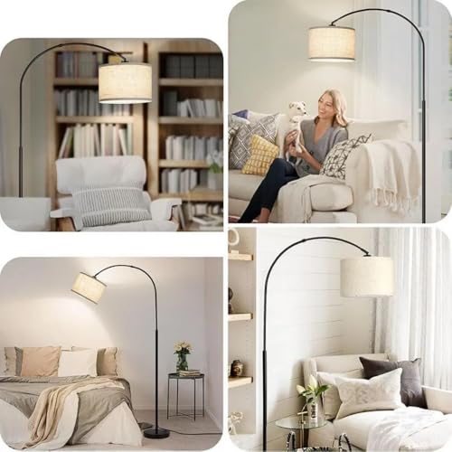 Modern Floor Lamp, E26 - Simple Black Floor Lamp with Linen Shade/Style Metal Body, with Foot Switch, Adjustable Direction, Suitable for Living Room, Bedroom, Office, Kitchen,(No Bulb)