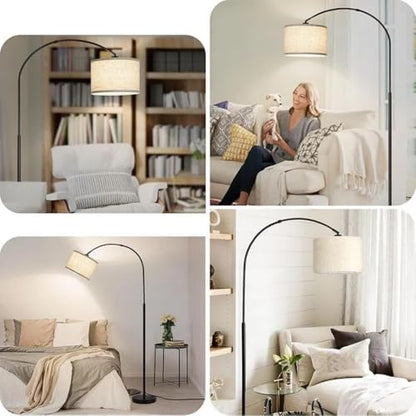 Modern Floor Lamp, E26 - Simple Black Floor Lamp with Linen Shade/Style Metal Body, with Foot Switch, Adjustable Direction, Suitable for Living Room, Bedroom, Office, Kitchen,(No Bulb)