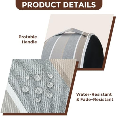 FUNHOME Inflatable Stool Ottoman Footrest with Handle D20 xH9-Grey Stripe | Indoor Outdoor Footrest Seat, Water-Repellent, Footstool Pouf for Home Patio Garden and Camping Use - color: Grey Stripe