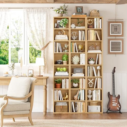 FOTOSOK 2 Pcs 71'' Tall Narrow Bookshelf, 8-Tier Media Tower Rack Set of 2 | CD DVD Storage Cabinet with Adjustable Shelves, Tall Narrow Bookcase Skinny Display Bookshelf Slim Shelf, Natural - color: Natural