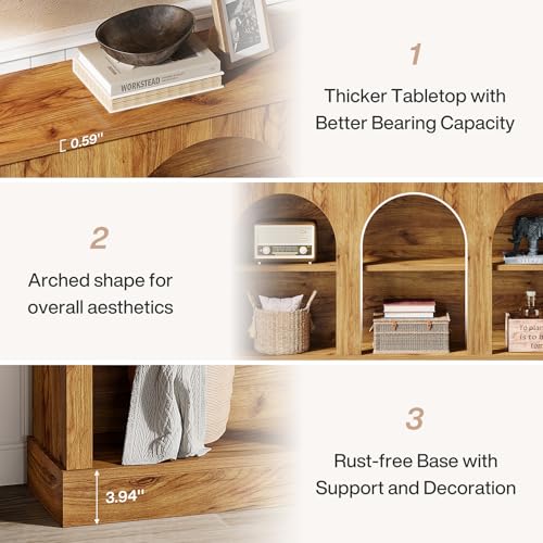 Tribesigns Console Table with Storage, 63" Long Arched Entryway Table | 3 Tier Wooden Farmhouse Sofa Table Behind The Couch for Entrance, Hallway, Foyer, Living Room, Natural Wood - color: Natural Wood