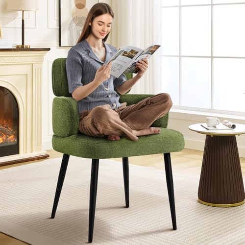 Accent Dining Chair with Arms, Modern Upholstered Side Chair with Soft Fabric Black Metal Legs, Comfy Spacious Seat & Back for Dining Room/Living Room/Bedroom, Green - color: Green, size: Set of 1